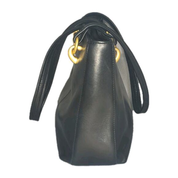 Vintage Tignanello Shoulder Bag Black Smooth All Leather Gold Ring Accents Chic - Picture 3 of 9